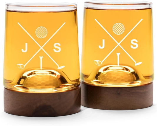 Personalized golf coaster and whiskey glasses: Golf accessories for men and women golfers; Cool holiday basket for men and women that golf (2 Glasses, Personalized)