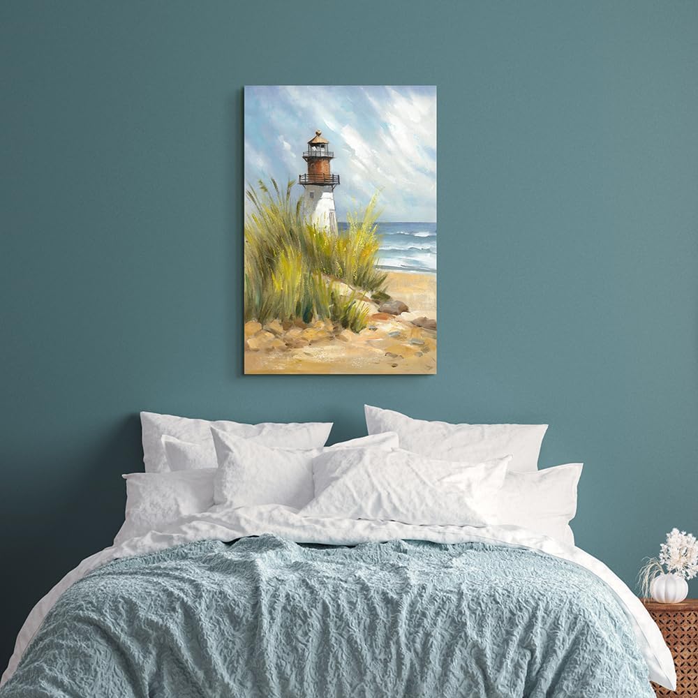 coastal wall art lighthouse pictures: beach wall decor coastal artwork nautical ocean print in beach canvas painting for bedroom 36" x 24"