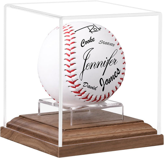 Baseball Display Case Walnut Wood Base Acrylic Baseball Case Display for Balls Uv Protection Baseball Holder Cube Box Stand Memorabilia Autograph Ball, Ideal Gift for Official Size Ball Display
