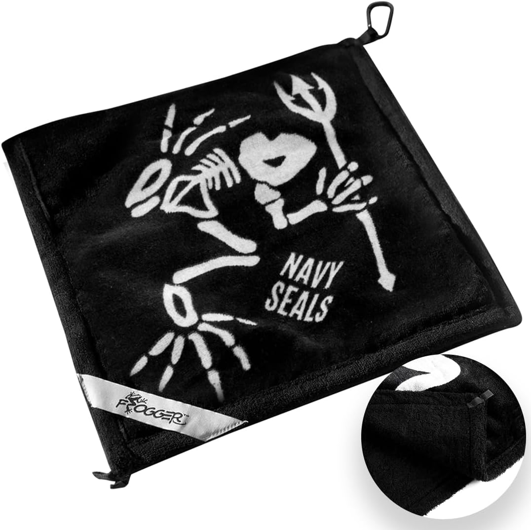 Frogger Amphibian 2-in-1 Golf Towel with Wet and Dry Technology, Navy Seals, Premium Golf Bag Accessory with Carabiner Clip, Ultra Absorbent, for Golf Dads