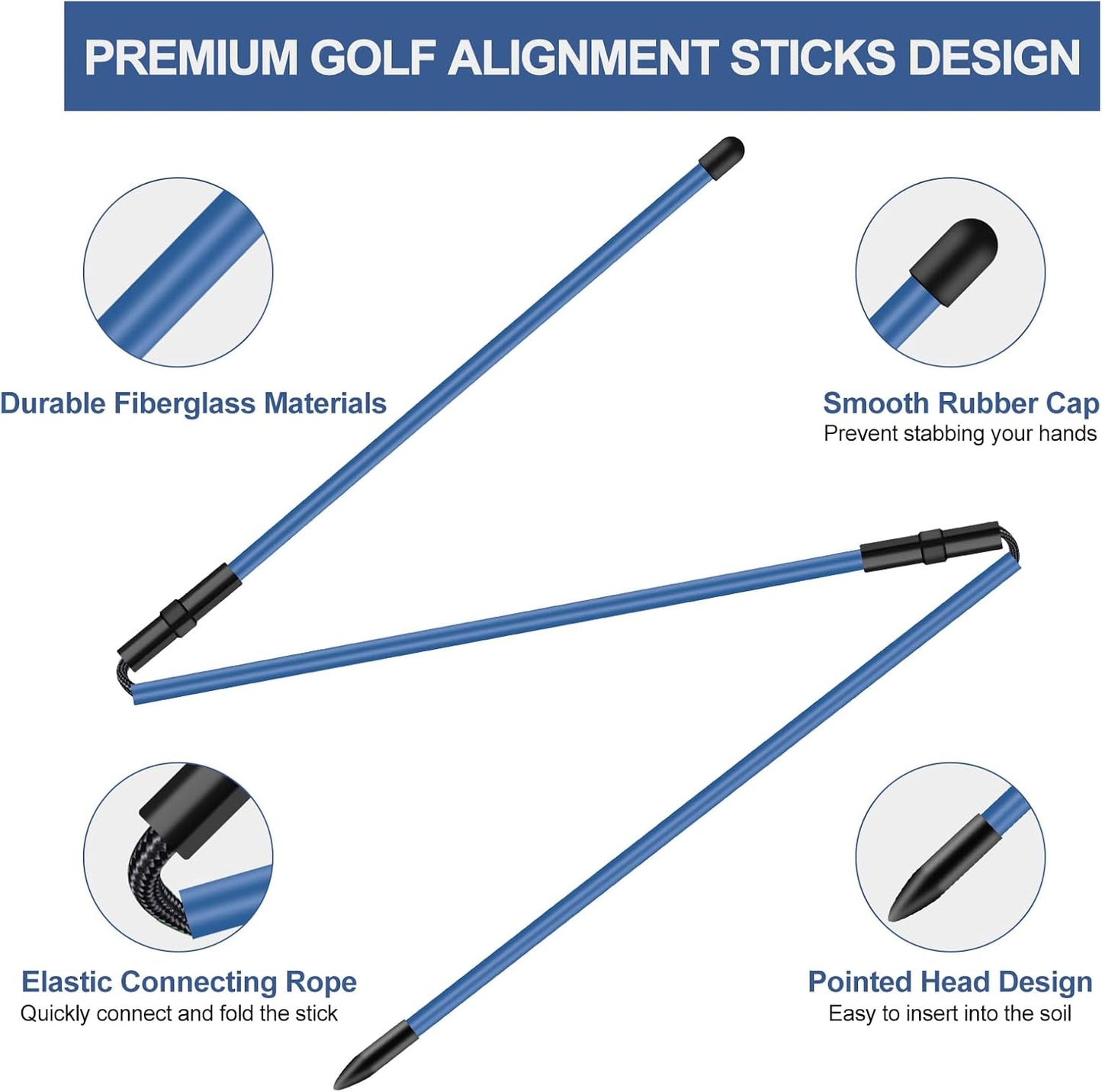 Golf Alignment Sticks 2 Pack,Golf Alignment Rods Upgraded 48" Collapsible Golf Practice Sticks Golf Training Aid for Aiming,Putting,Golf Training Sticks with Clear Tube Case