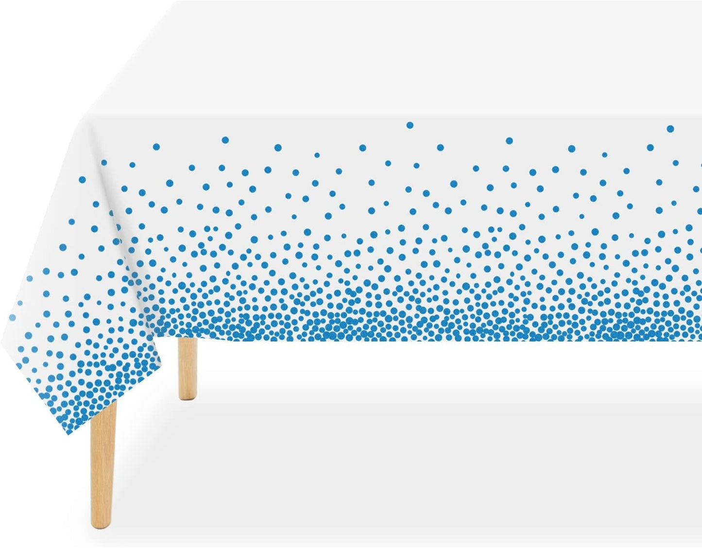 QIKSION 6 Pack White and Blue Dot Plastic Tablecloth, Waterproof Disposable Party Table Cloths for Baby Shower, Wedding, Anniversary, Birthday Party(54 × 108 Inch)