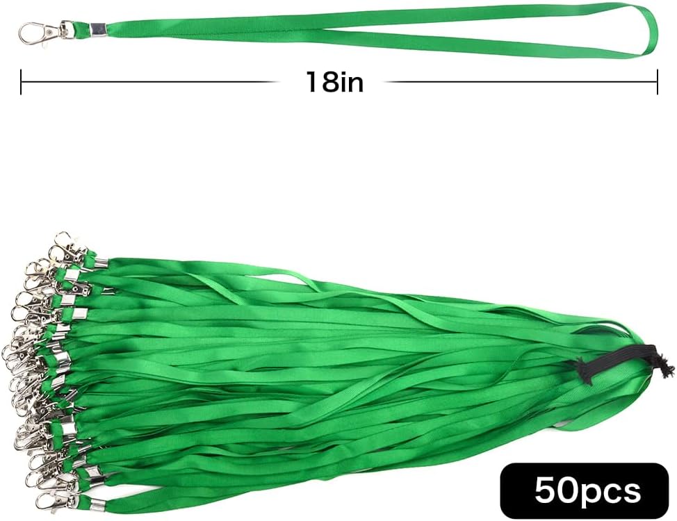 Lanyards 50 Pcs Bulk Lanyard for Id Badges Flat Green Lanyard with Badge Clip Swivel Hook (50, Green)