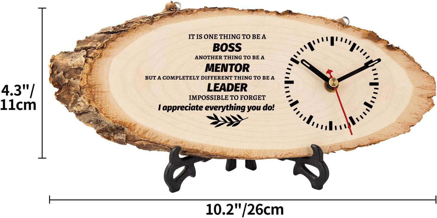 BeauGift Boss Gifts for Men Women, Wooden Clock Gift for Leader from Employee Coworkers, Boss Day Retirement for Mentor Leader Manager