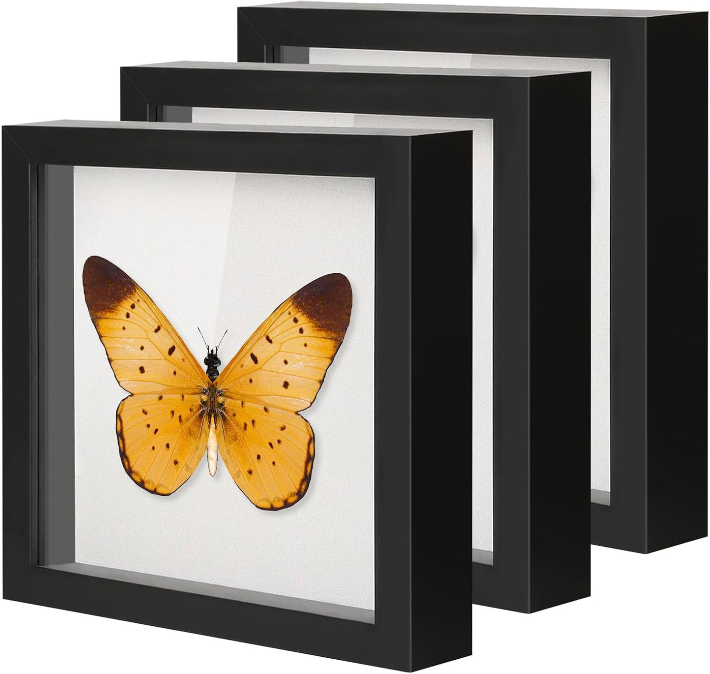 QDSSDECO 10"*10" Shadow Boxes Display Cases with Soft Linen Back Deep Wood Glass 3D Shadow Box Set for Wall and Tabletop, 3 Pack Black