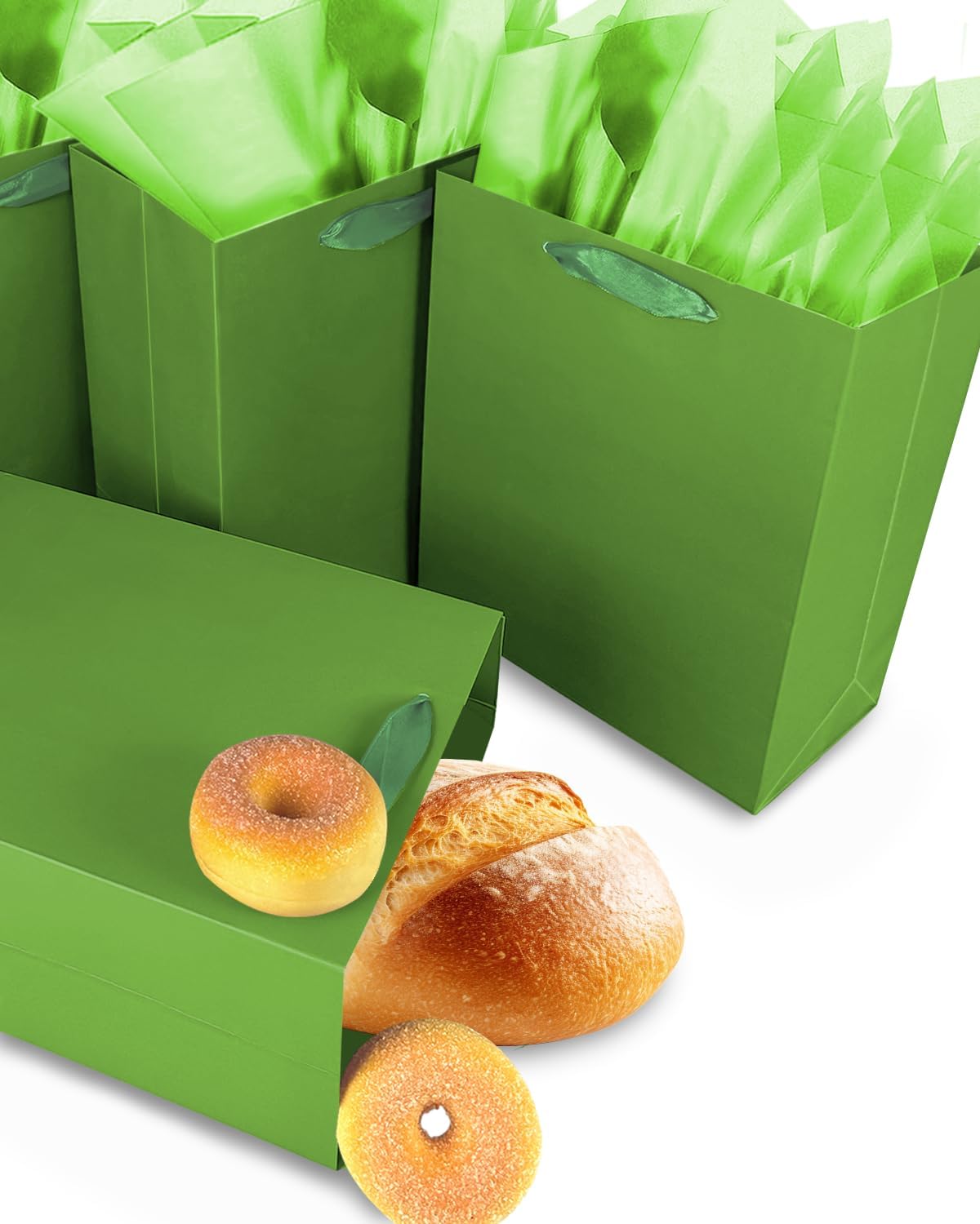 Gcardist Field Green Gift Bags with Tissue Paper for Wedding, Birthday, Party Supplies-7.9"x4.3"x9.6" Medium Size Cardboard Gift Bags（16pcs Bags +32pcs Tissue Paper ）