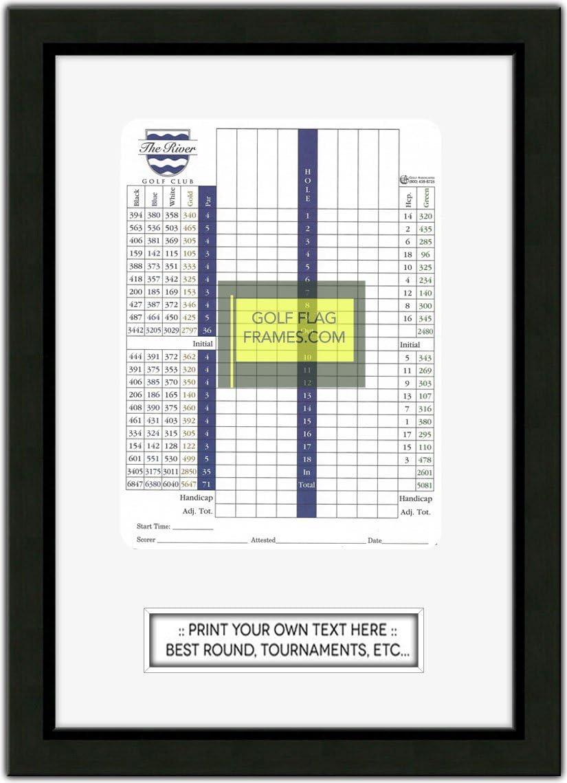 Custom Size Golf Scorecard Frame; Black Wood Frame 416, Scorecard Size 6x8V, Mat Color White