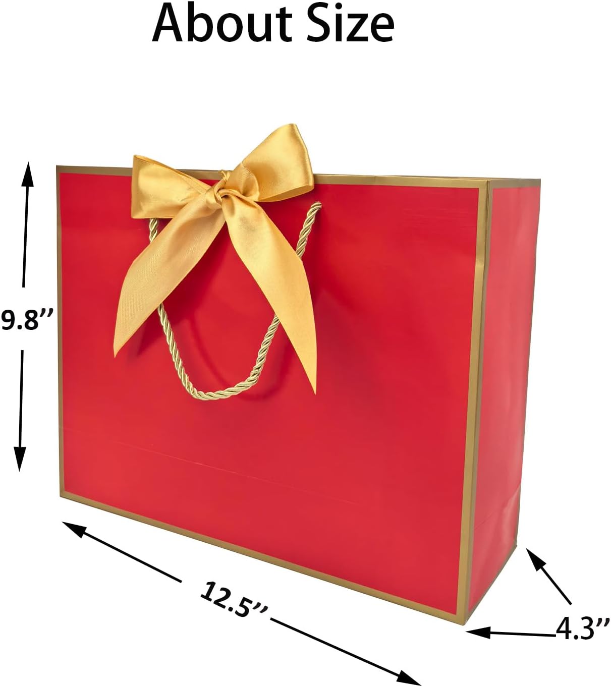 TKSBAG 12PCS Gift Bags Medium Size with Handles, 12.5 x 9.8 x 4.3 In Red Gold Thank You Bags with Bow Ribbon for Wedding, Birthday, bridesmaid, Party Favors, Thanksgiving, Christmas