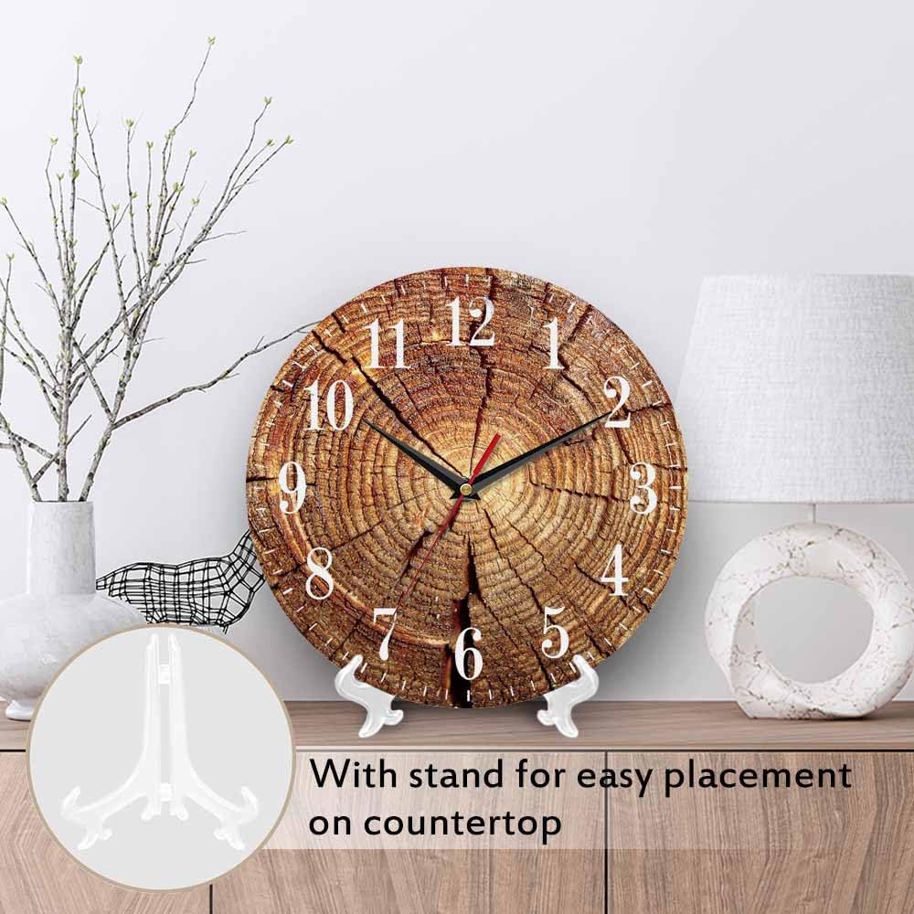 Mxocom Wood Grain Wall Clock Old Tree Root Crack Pattern 10 Inch Silent Non Ticking Battery Operated Clock Vintage Round Clock for Living Room Bedroom Bathroom Office Decor