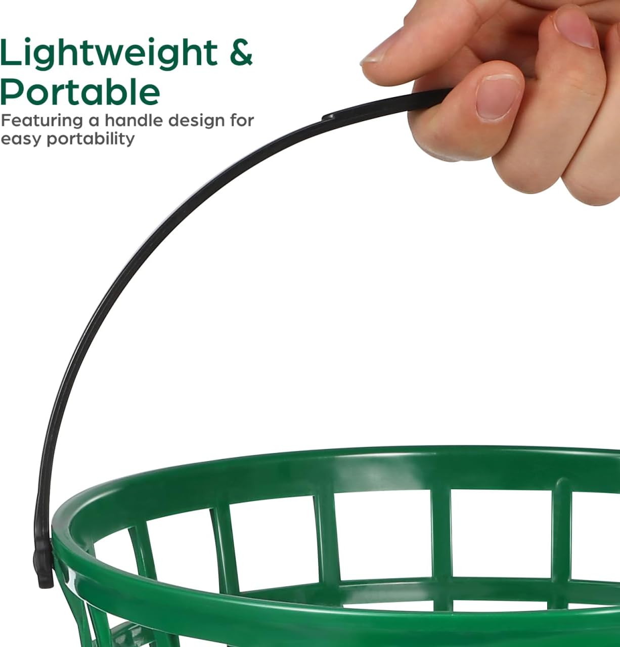 VANZACK Plastic Golf Ball Basket, Golfball Container Ball Bucket with Handle, Holds 100 Balls, for Summer Golf Ball Storage Practice Accessories, Green