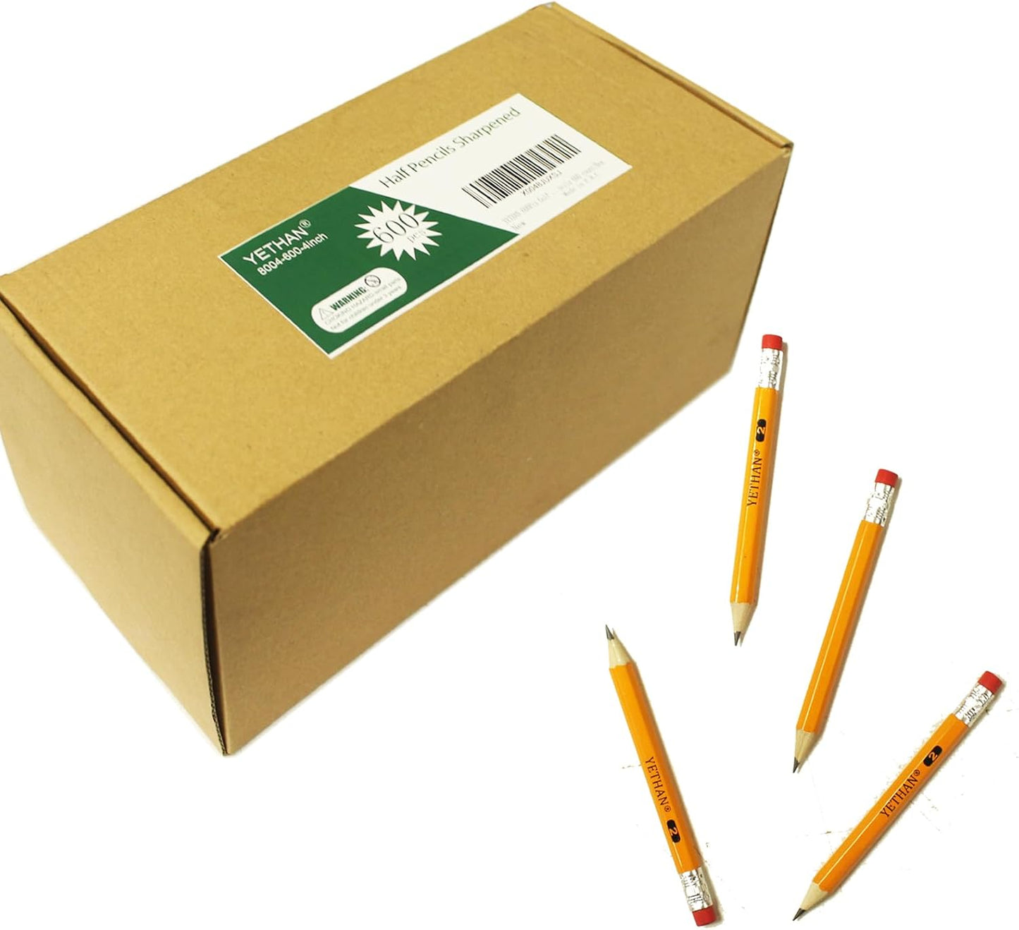 600Pcs Golf Pencils with Eraser Tops,Hexagon Wooden pencils, Pre Sharpened 2# HB Half Pencils for kids Golf Back to School Office 4" Mini 600 count/Box