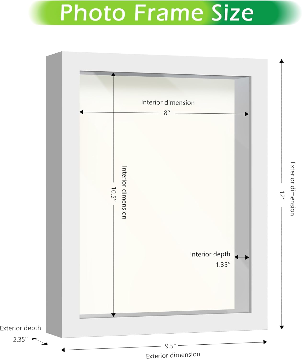 FrameWorks 8.5” x 11” White Wooden Shadow Box Frame – Display Case with Soft Felt Back, Memory Box with Tempered Glass, Display Box with Elegant White Ball Push Pins, Wooden Flower Box