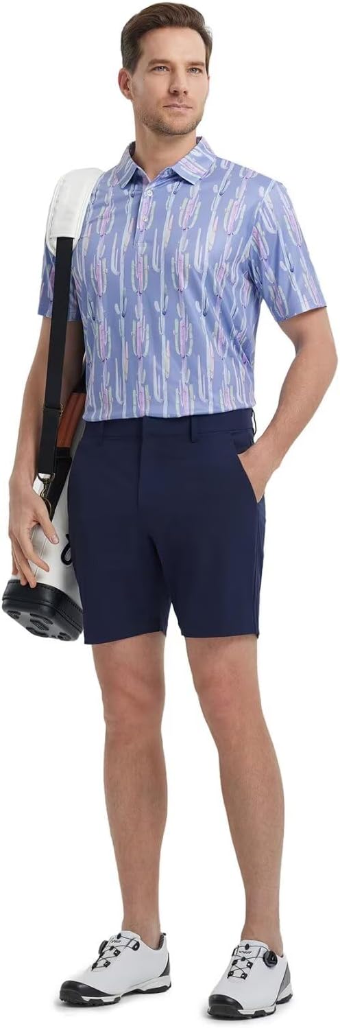 M MAELREG Mens Golf Shirt Short Sleeve Dry Fit Print Moisture Wicking Performance Patterns Collared Polo Shirt