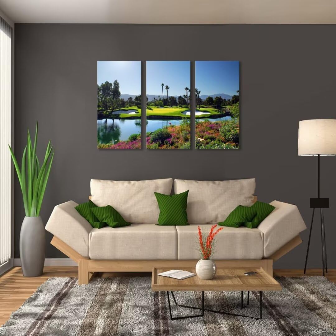 chenchenArt Indian Wells Golf Course Wall Art Pictures Golf Course Wall Decor for Living Room Bedroom Home Decoraitons Golf Artwork Canvas Prints Framed Ready to Hang(20''W x 40''H x3)