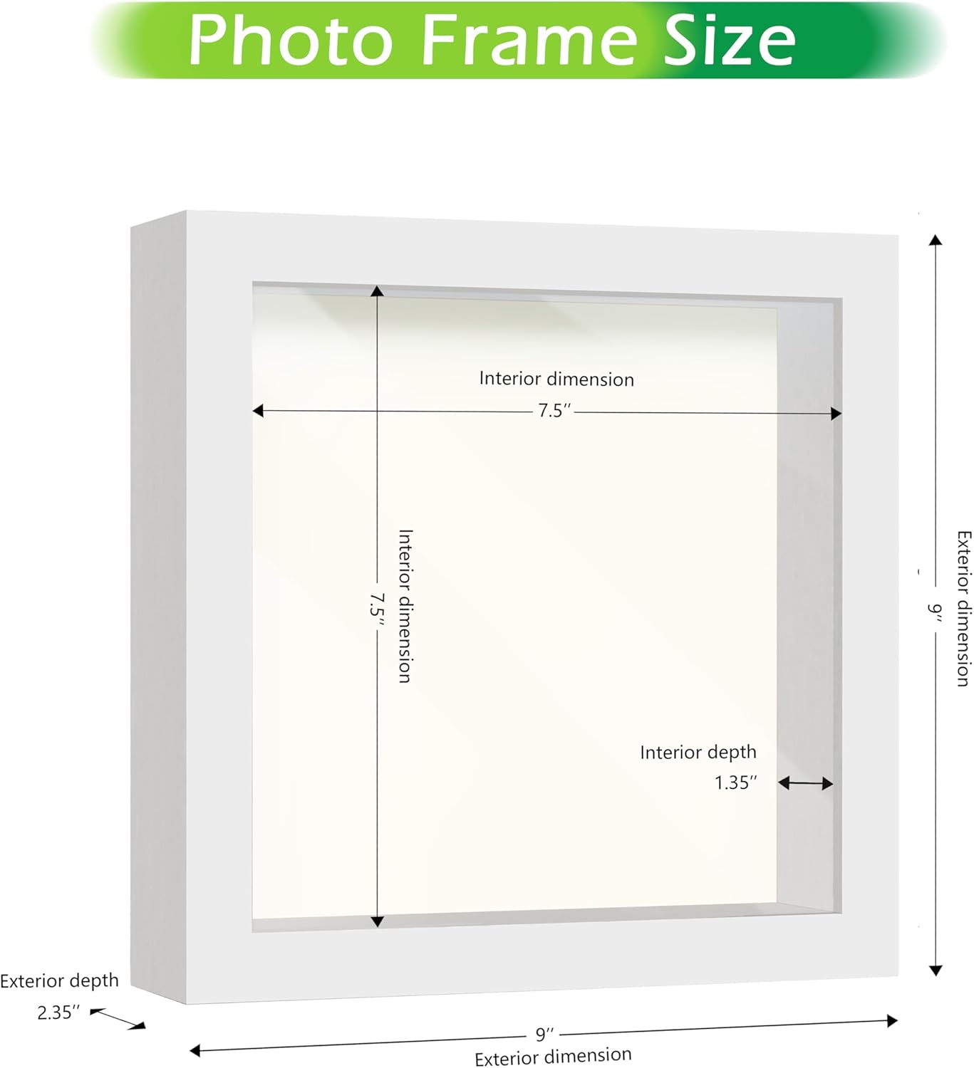 FrameWorks 8” x 8” White Wooden Shadow Box Frame – Display Case with Soft Felt Back, Memory Box with Tempered Glass, Display Box with Elegant White Ball Push Pins, Wooden Flower Box