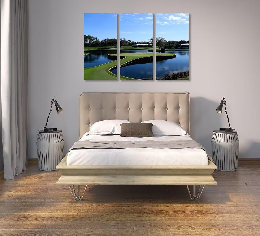USA Golf Course Wall Art for Living Room Bedroom Bathroom Home Decorations TPC Sawgrass Golf Course Pictures Posters Framed Artwork Ready to Hang(12''W x 24''H x3)