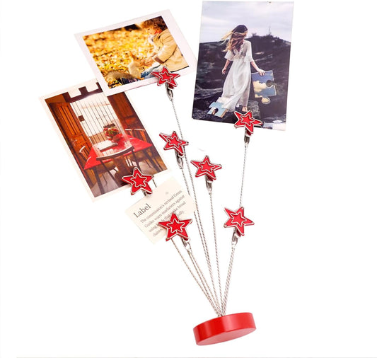 8-branch Family Tree Picture Frame Holder, Card Photo Clips Holder Desk Stand for Memo Paper Note Photo Christmas Wedding Card Display (Red Star)