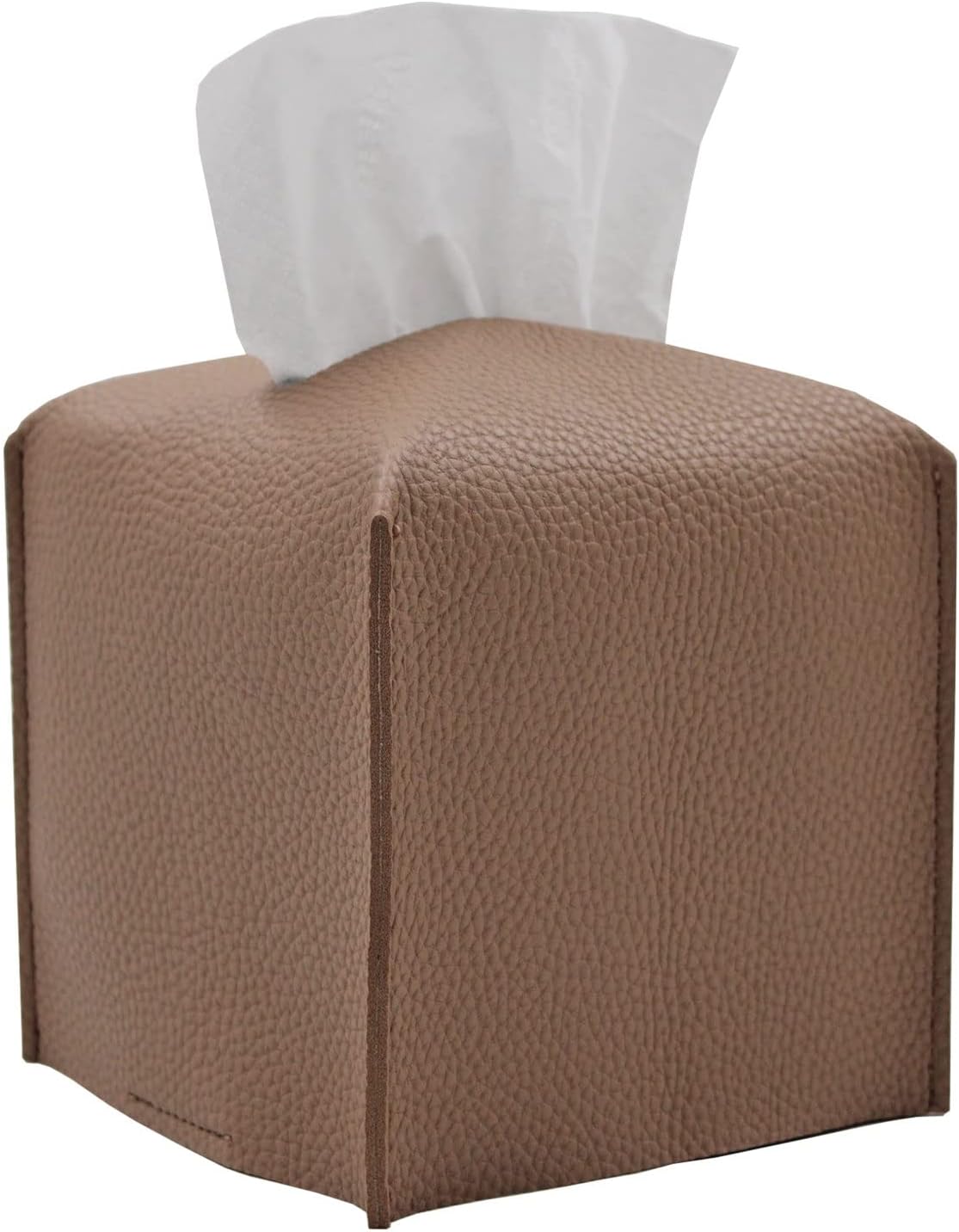 Livelab Tissue Box Cover, Square Decorative PU Leather Tissue Box Holder Modern Tissue Case Facial Paper Organizer Dispenser for Bathroom, Vanity Countertop, Night Stands, Desk, Car 5X5X5'' | Bronze