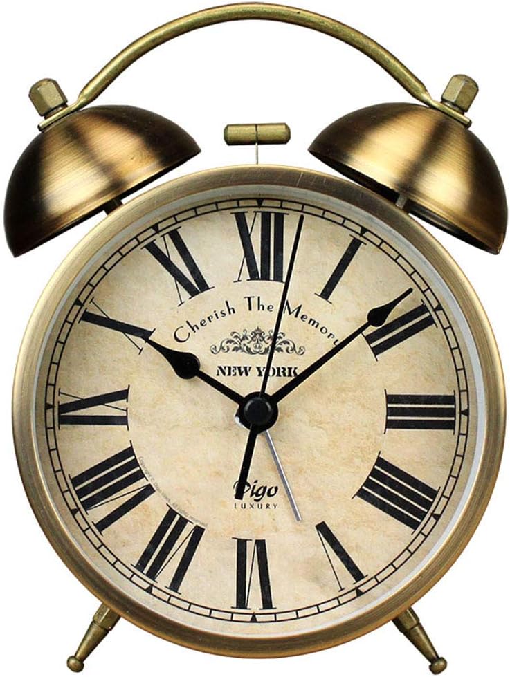 Maxspace Metal Golden Table Clock, Retro Vintage Non-Ticking Small Alarm Clock,Battery Operated Silent Quartz Movement HD Glass Desk Clock for Bedroom Living Room Indoor Decoration Kids… (Roman3)