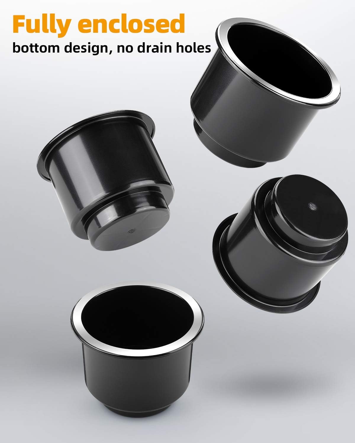 JoyTutus Cup Holder Insert 4pcs for RV Boat Car Couch Golf Cart, Elegant Chrome, Large Plastic Universal Drop in Cup Holder for Pontoon Table Sofa