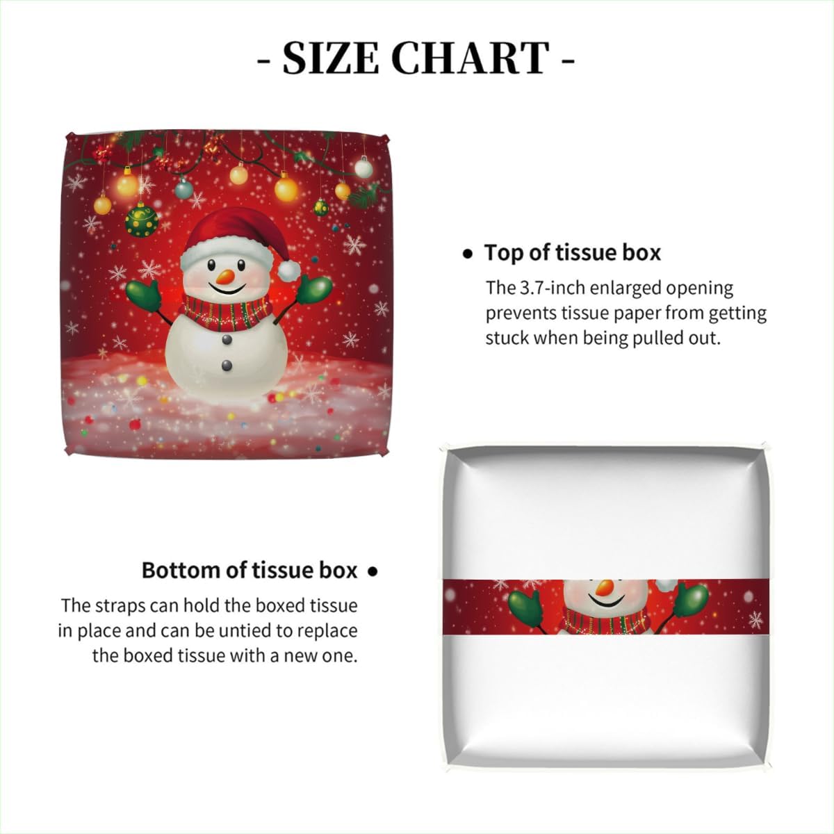 Cute Snowman Christmas Tissue Box Cover Square, PU Leather Facial Tissue Cube Box Holder, Xmas Modern Tissue Case Dispenser for Bedroom Tabletop Vanity Countertop