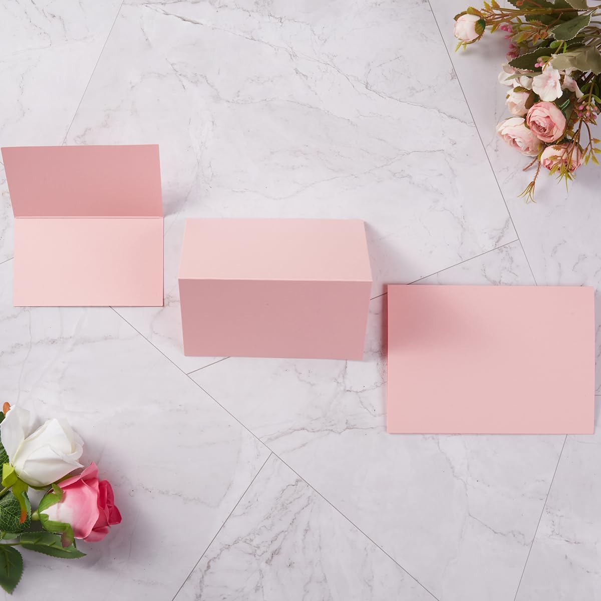 50 Pack Blank Cards Folded Cardstock Thank You Blank Greeting Cards for Invitations, Wedding, Greeting Cards, All Occasion DIY (Pink, 5x7)