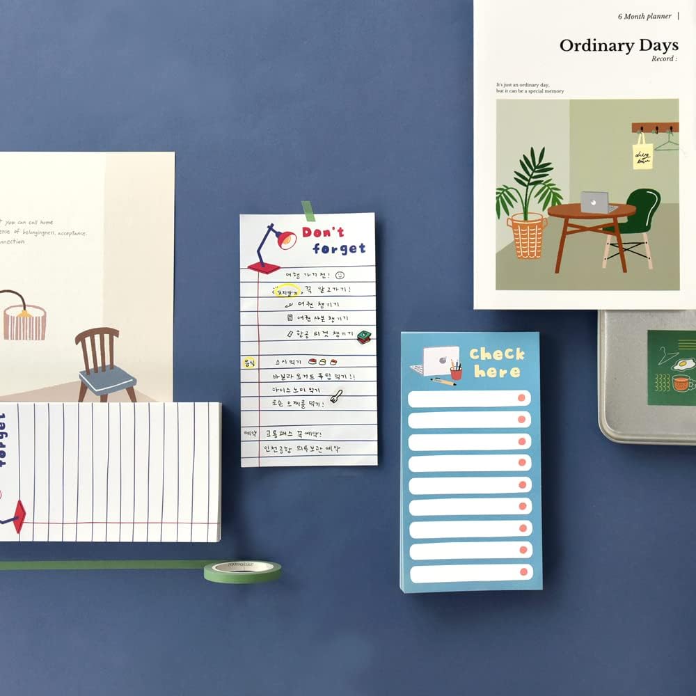 Monolike Memopad Ordinary days SET - 4 Packs, 4 Different Designs, 80 Sheets Per Pad, Total 320 Sheets, Note pads, Writing pads, 80x148mm