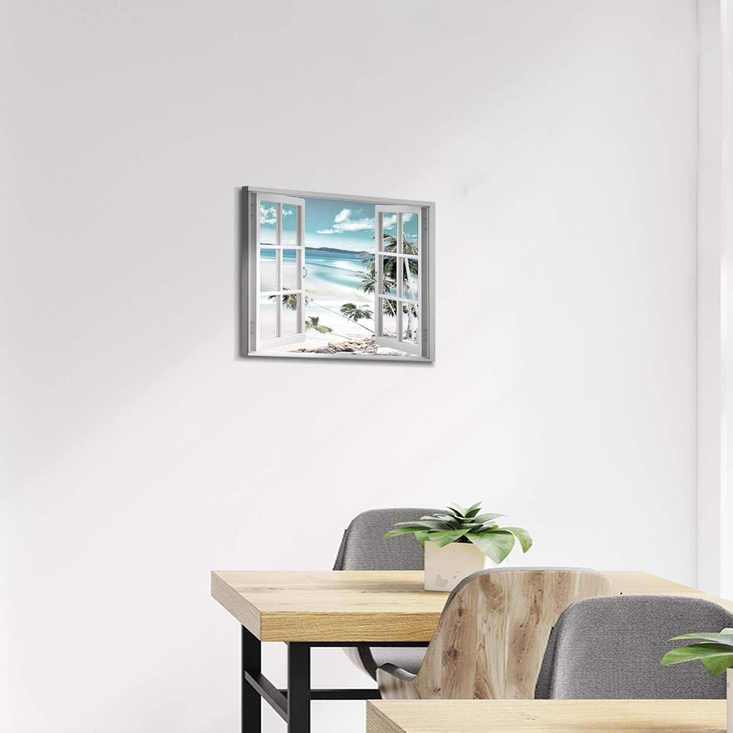 Open Windows Canvas Wall Art: Beach Coastal Palm Graphic Artwork Print on Wrapped Canvas Small for Bedroom(16''x12'')