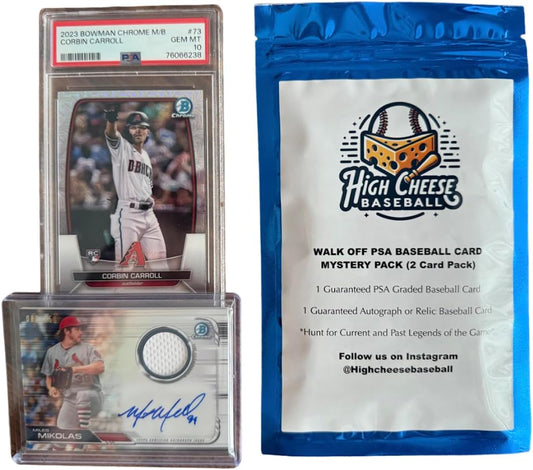 High Cheese Baseball Walk Off Mystery Pack - 2 Cards, 1 PSA Graded & 1 Autograph/Relic Ungraded