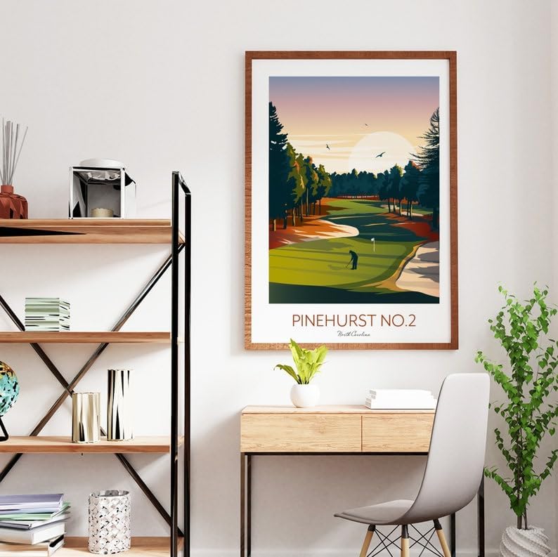 Pinehurst Golf Print - North Carolina - No.2 Golf Course; Pinehurst No.2 Poster; Golf Course Artwork; Vintage Golf Print; North Carolina Golf (Unframed) (24x36)