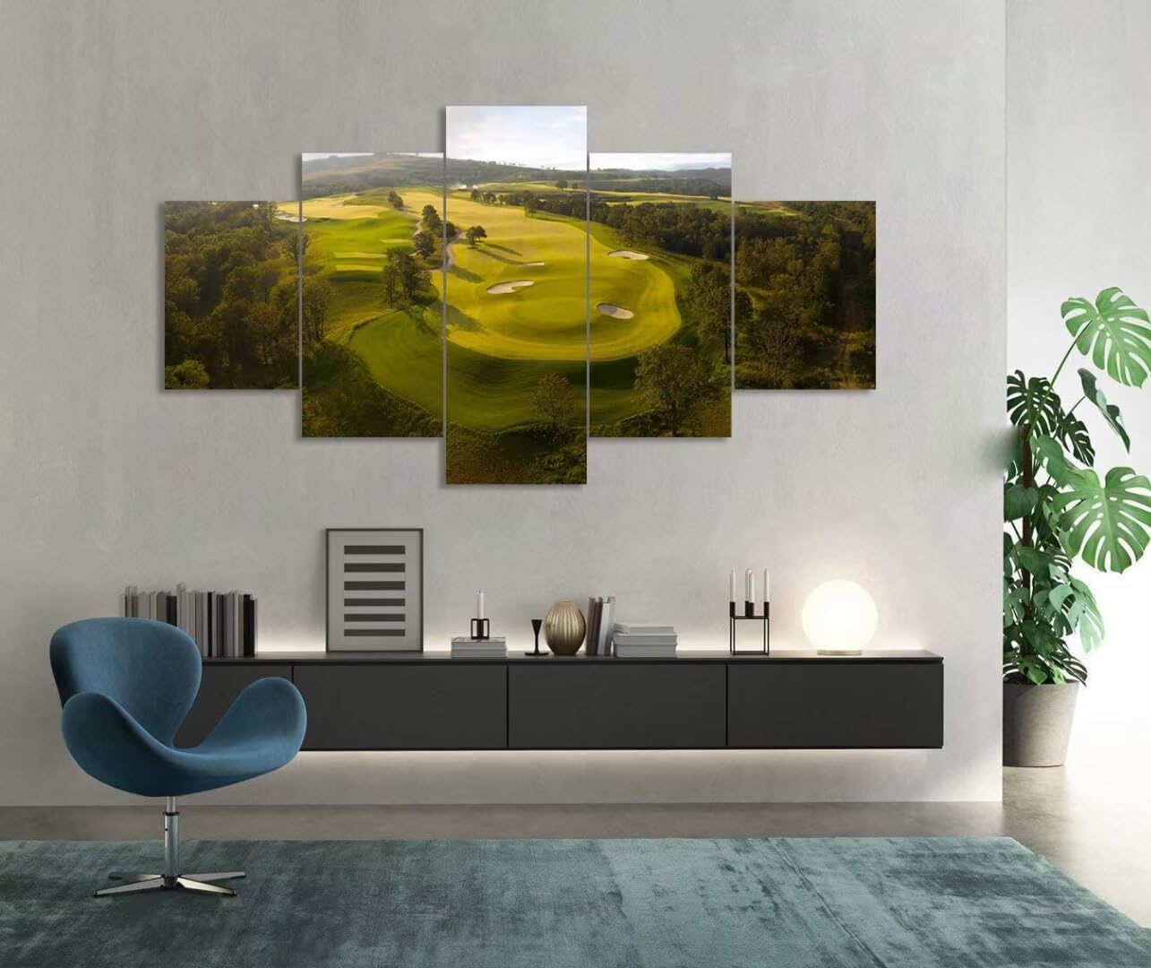 chenchenArt Payne's Valley Golf Course Wall Art Canvas Prints - Payne's Valley Golf Course Pictures Wall Decor for Living Room Bedroom Bathroom Home Decorations Framed Ready to Hang(60''W x 40''H)