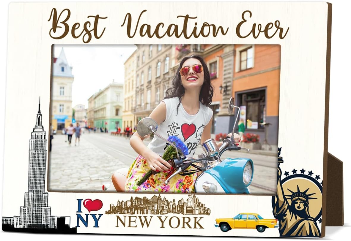 New York Souvenir Gifts Picture Frame for Desk Wooden Picture Frames 4x6 for Holiday Wood Photo Frames for Vacation Honeymoon Gifts for Couples Newlyweds Photo Gifts for International Travelers - M784