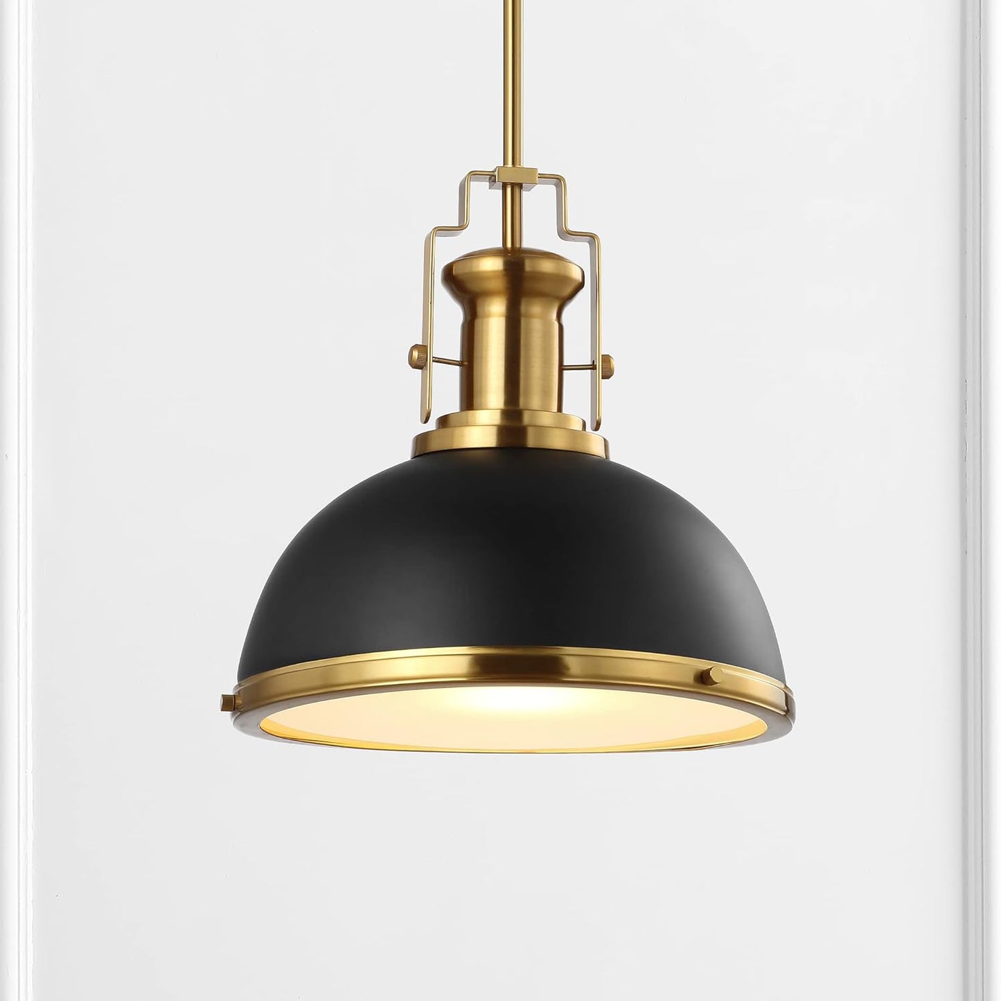 JONATHAN Y JYL9536A Homer 13" 1-Light Modern Industrial Iron LED Dome Pendant, Classic, Cottage, Farmhouse, Industrial, Rustic, Transitional, Office, Living Room, Kitchen, Foyer, Black/Brass Gold