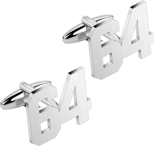 AMITER Mens Cufflinks with Number, Classic Silver Personalized Cuff Links for Men, Sport’s Day Casual or Formal Shirts