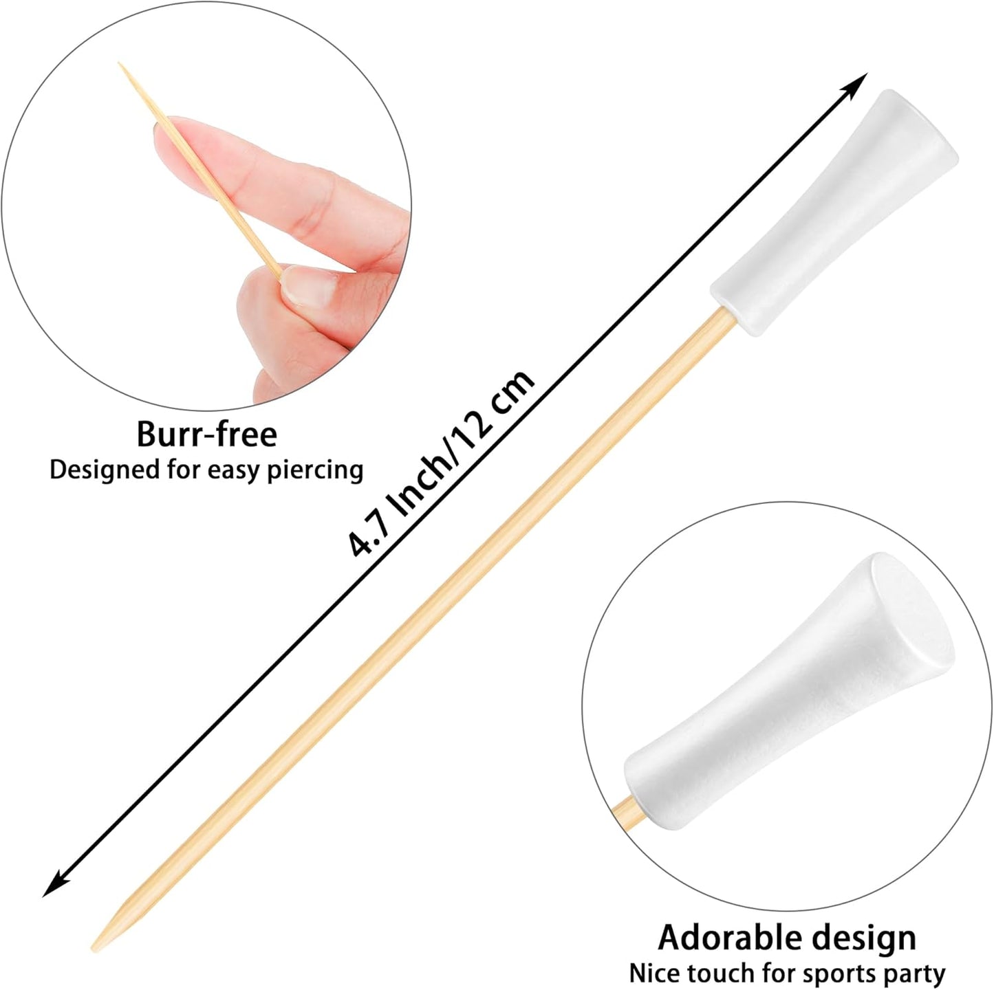 Aodaer 100 Pieces Golf Bamboo Cocktail Picks 4.7 Inch Decorative Sports Ball End Cocktail Skewers Wooden Decorative Fruit Toothpicks Fruits Sandwich Buffets Party Supplies