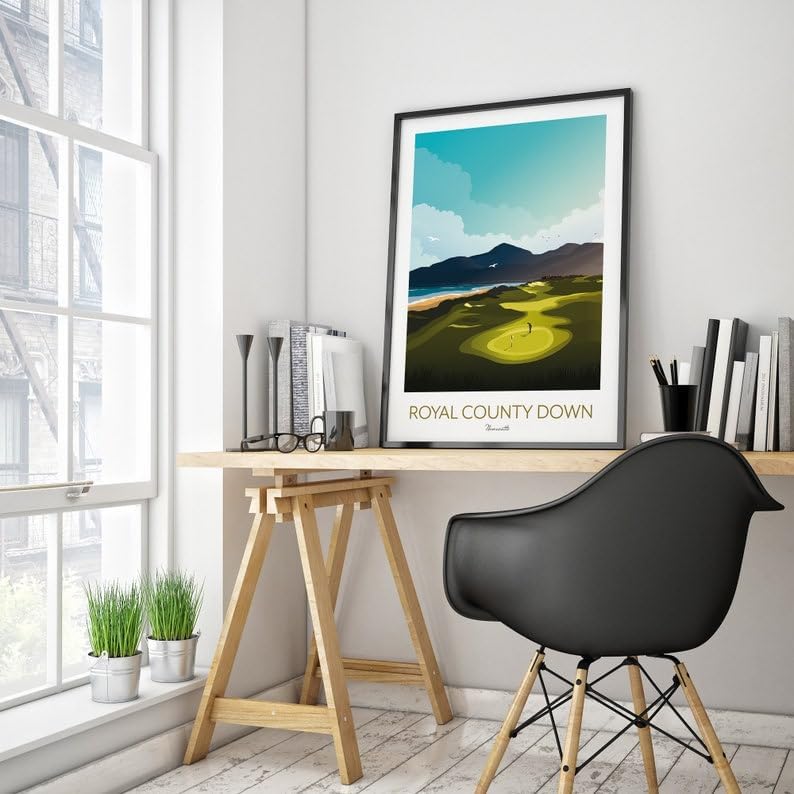 Nationcog Golf Print Ireland - Royal County Down - Links Course, Royal County Down Poster, Newcastle Golf Course Print, Golf Wall Art, Scenic Golf Landscape, Golfer Gift (Unframed) (20x30)
