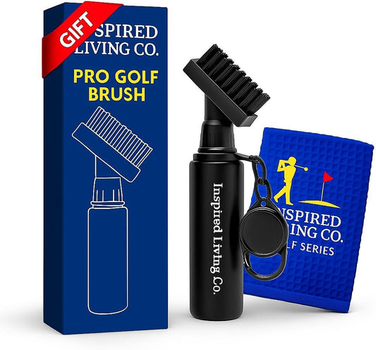 Inspired Living Co. Golf Club Cleaner Kit – Premium Golf Club Brush with Groove Cleaner & Microfiber Golf Towel – Golf Club Cleaning Kit for Men – Essential Golf Brush Tool & Golf Gift for Golfers