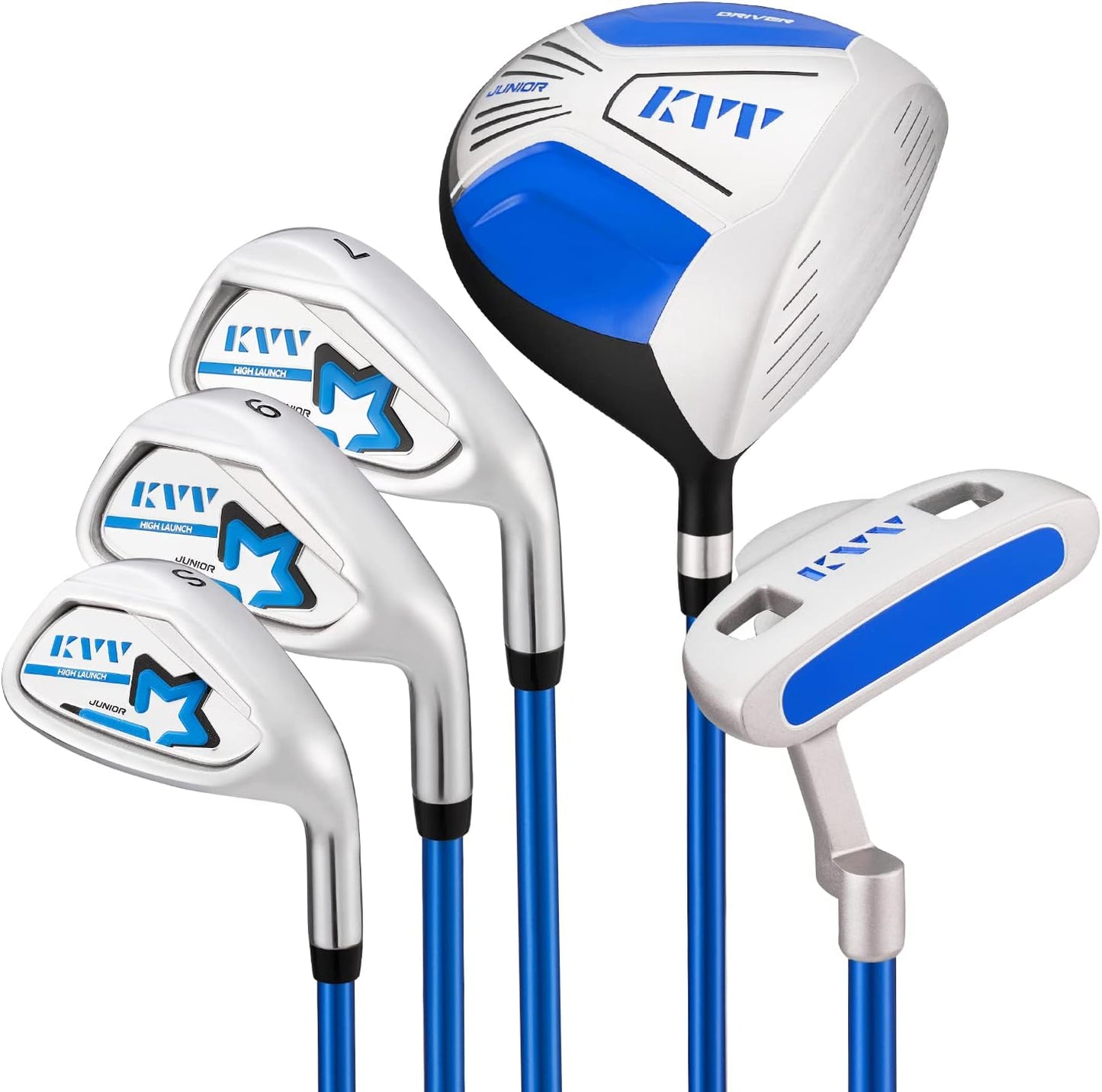 KVV Junior Complete Golf Club Set for Kids/Children Right Hand, Includes Oversize Driver, Irons, Putter, Head Cover, Portable Golf Stand Bag