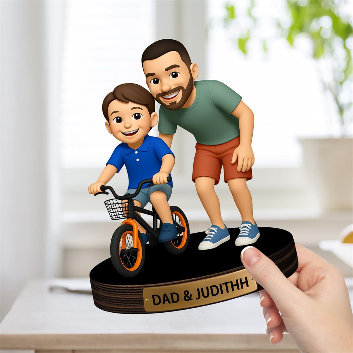 Personalized Family Photo Cartoon Desktop Decor Custom 2D Birthday Portrait Figurine Plaque with Name Picture Acrylic Sculpture Desk Sign Ornament for Men Women Family Couple Christmas Birthday,03