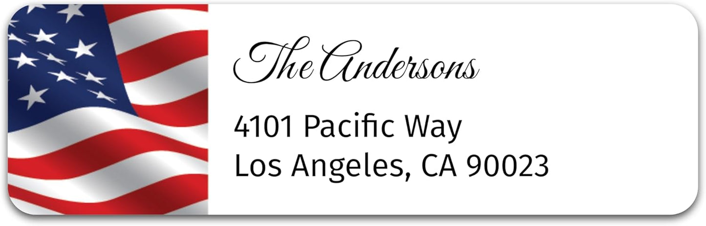Personalized Patriotic Return Address Labels, Self-Adhesive Address Stickers on Sheets, 50-1000 Labels (Waving Flag)