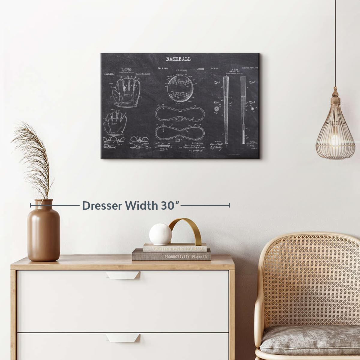 ElephantStock Baseball Patents Canvas - 1 Panel Sports Patent Wall Art Decor - Sports Decorations for Boys Room - Wall Art and Office Decor - 24" X 16"