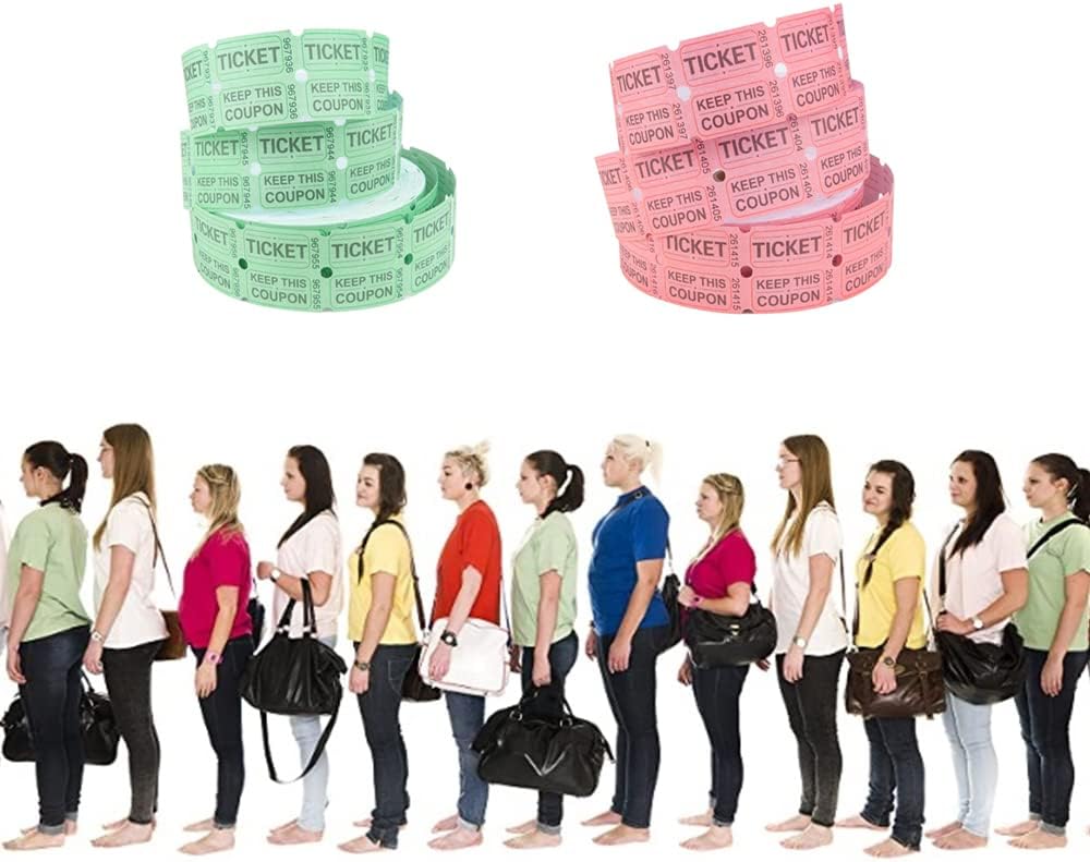 ESSENTIAL 8000 Assorted Double Raffle Tickets Rolls Set of 4 Assorted Colors Raffle Tickets Printable for Leisure, Movie Watching, Entertainment