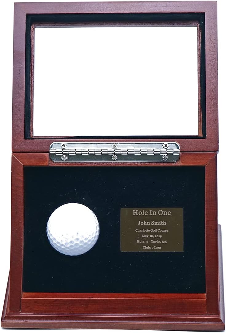 Show Box in One Golf Ball Beech Wood Display Case Box Shadow Box with Glass Window Free Customized Plaque Engraving Brown