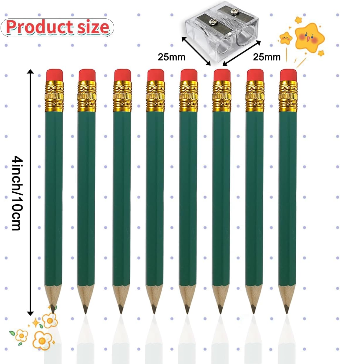 Adhere 50pcs Golf Pencils with Eraser Hexagon Wooden half Pencils Graphite 2B for Golf Event Scoring, Classroom, Wedding, Pew, Pocket | Free Pencil Sharpener (Green・Hexagon・50pcs)