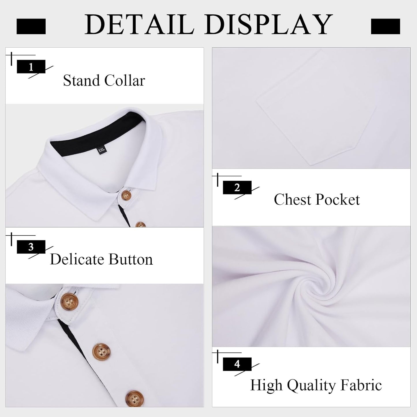 Mens Long Sleeve Polo Shirts Casual Moisture Wicking Golf Polo Shirts with Pocket
