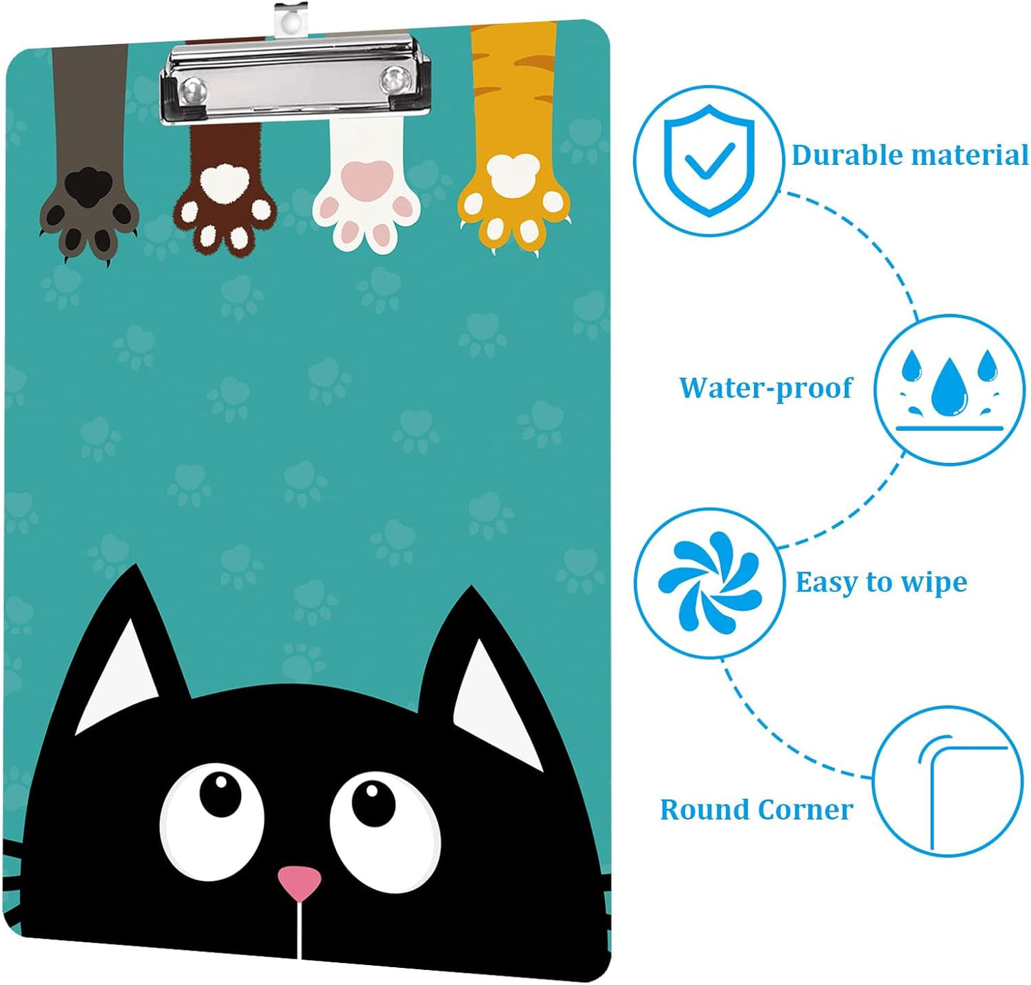 Plastic Clipboard A4 Letter Size Clipboard with Retractable Hanging Hole for Nurses/Students/Office and Women,Decorative Pattern (Cute Cat Paws