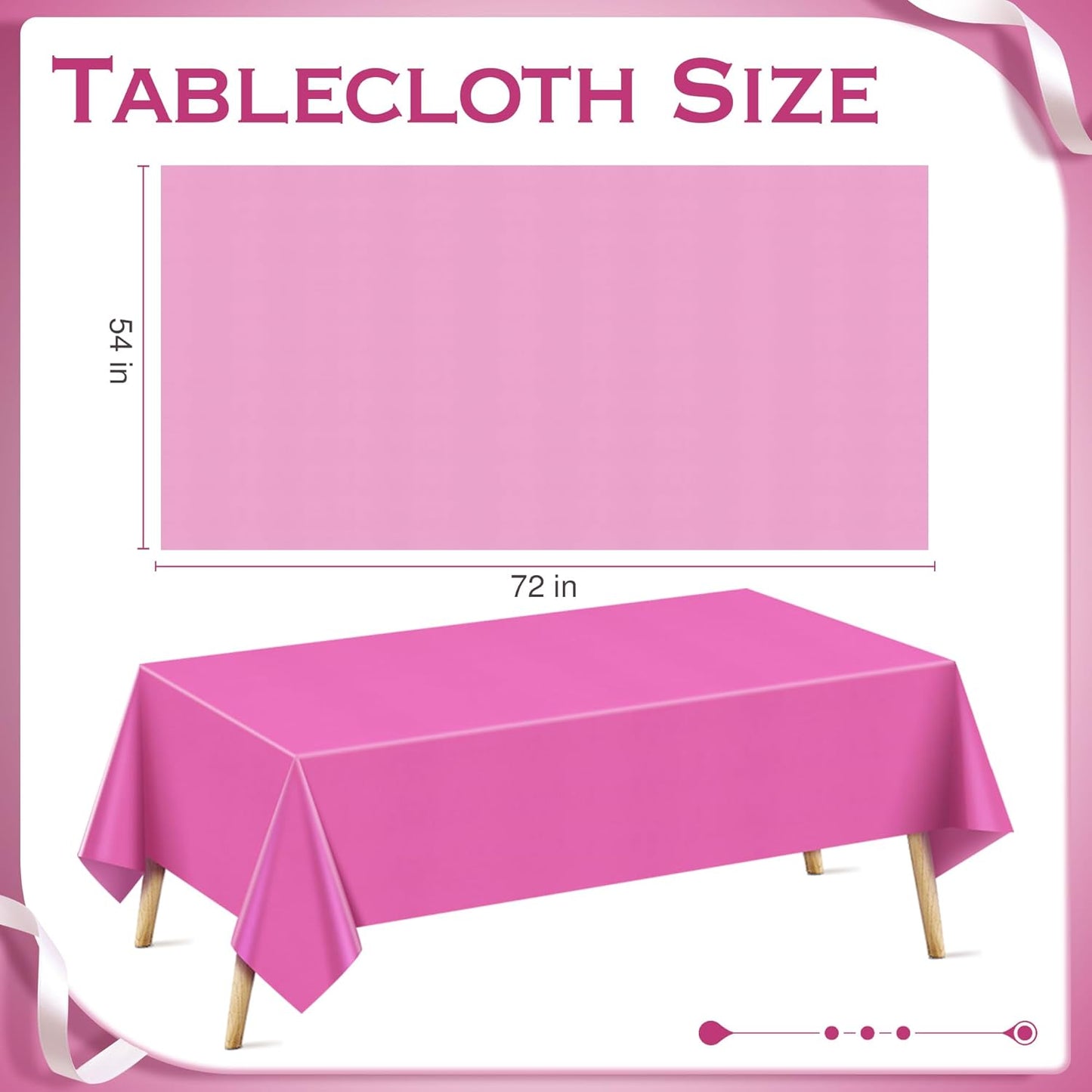 4 Pieces Pink & Orange Series Rectangle Tablecloth, 54x72" Solid Color Waterproof & Spillproof Disposable Plastic Table Cover, Durable Party Tablecloth for Dining, Buffet, Picnic, Outdoor Events