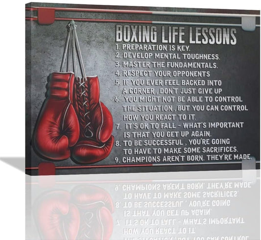 Boxing Wall Art Sports Boxing Lessons Pictures Wall Decor Motivational Quotes Boxing Gloves Canvas Painting Artwork Modern Home Decorations Framed for Bedroom Office Living Room 12"x16"