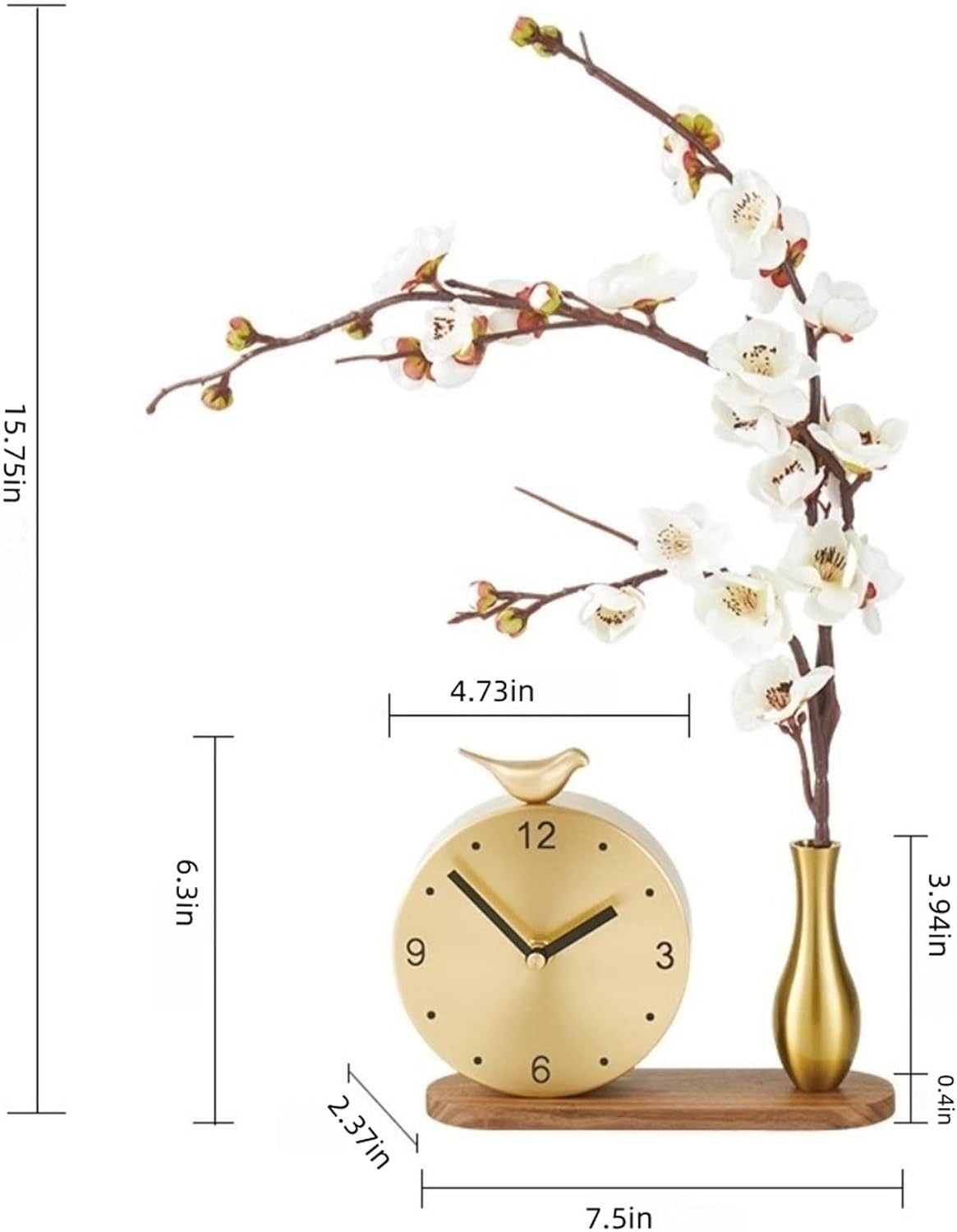 Floral Art Brass Mantel Clock - Elegant Silent Table Clock with Flower Design, Vintage Home Decor for Living Room, Luxury Solid Brass Decorative Clock