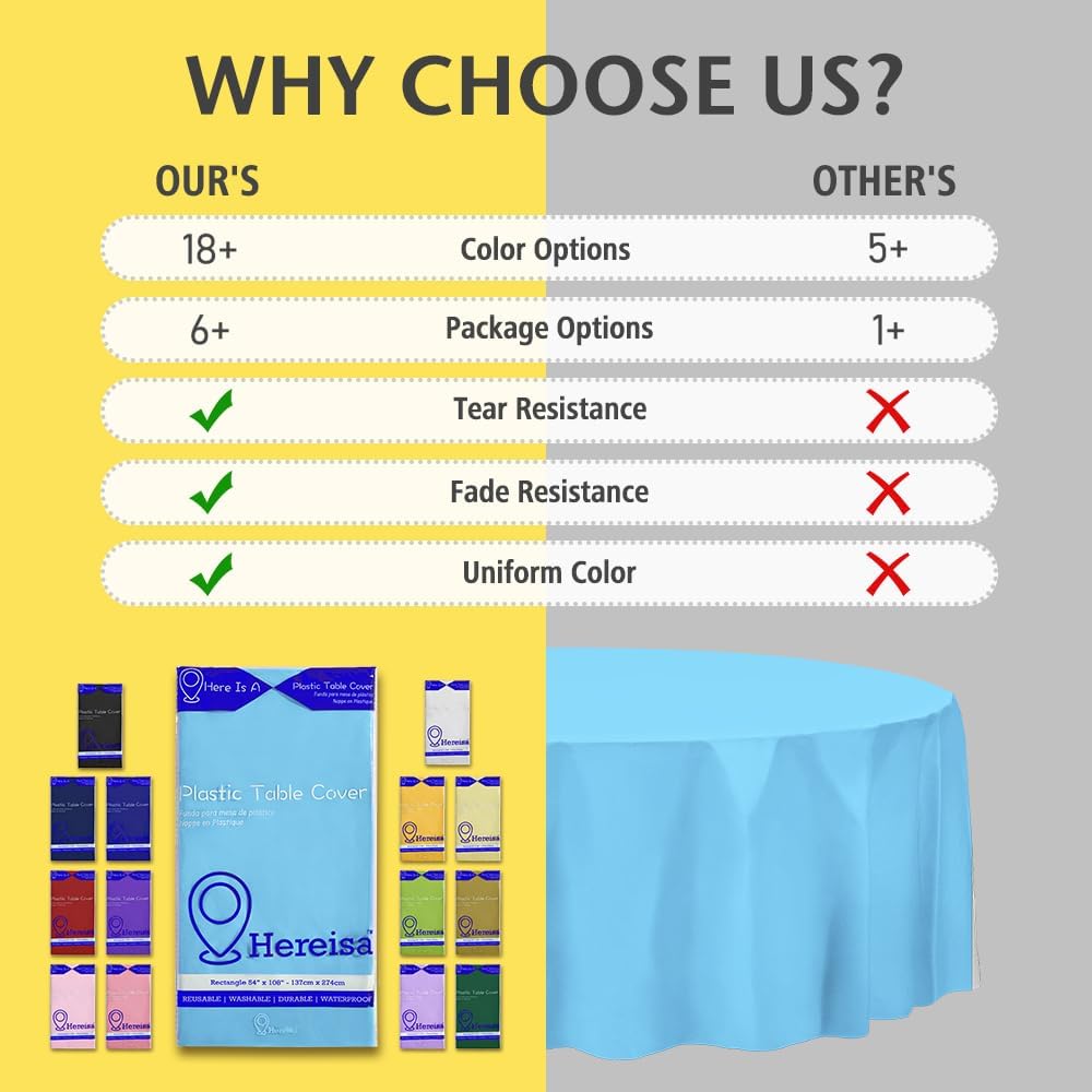 Brand Round Light Blue Plastic 84" Disposable Tablecloth (3 Pack), Party & Event Decorative Cover